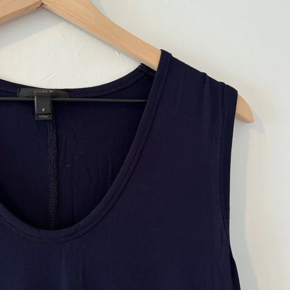 J Crew maxi tank‎ dress small navy blue side slit scoopneck stretch jersey C1536